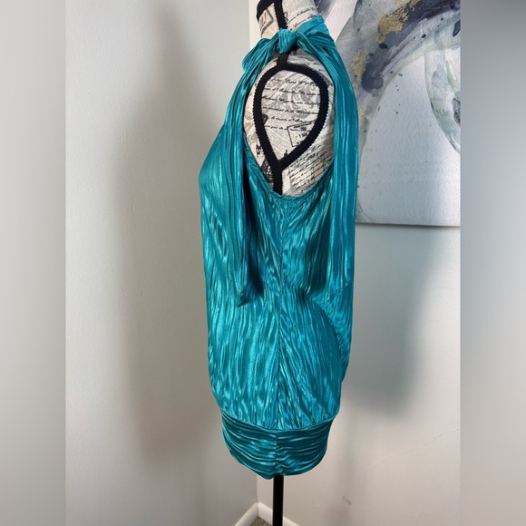 Halo Fashionista Turquoise HalterTop Pleated With Tie Side at Neck Size Medium - Picture 5 of 8